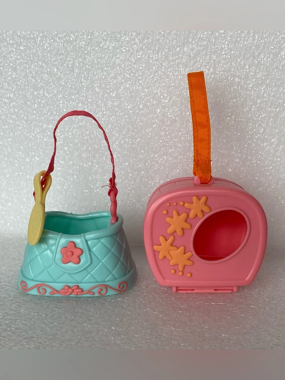 Lot of 2 Vintage Hasbro Littlest Pet Shop LPS Carrying Cases Pet Carriers Bags